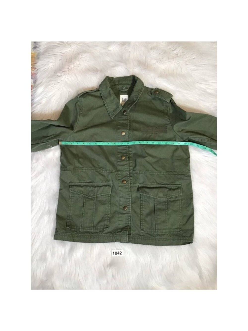 Gap Womens Military Jacket Sm Green Snap Epaulettes Patches Collar 100% Cotton - Picture 2 of 6